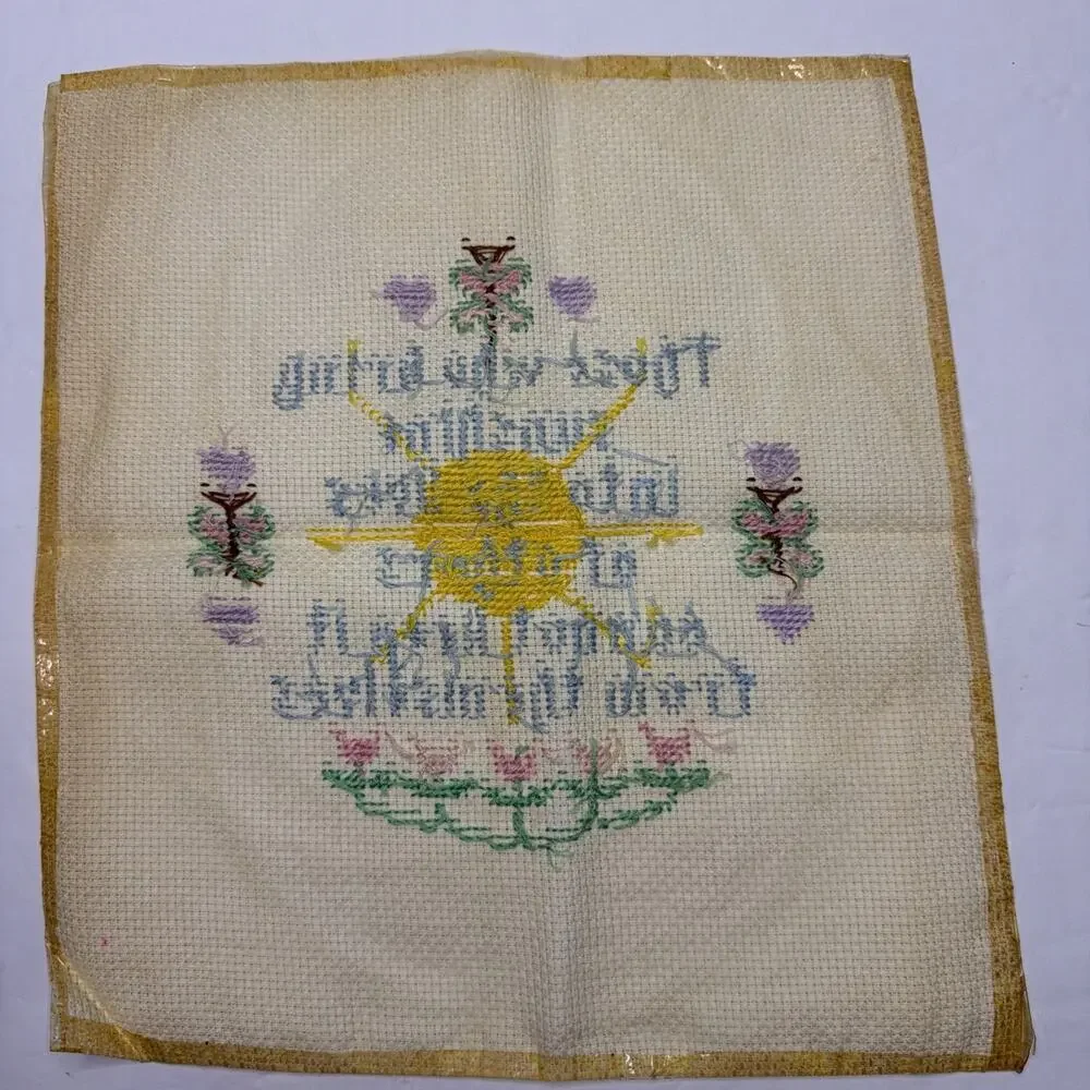 Cross Stitch Sunshine Sampler Hand Stitched Complete Vintage Retro 1970’s Patch